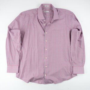 Peter Millar Button Down Shirt Mens Sz. XL Maroon Plaid Long Sleeve Summer Shirt